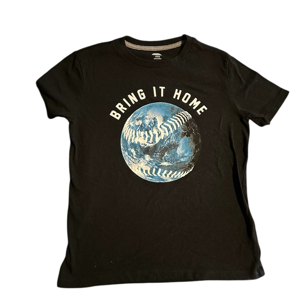 Old Navy Black Crew Neck T-Shirt with Baseball Design